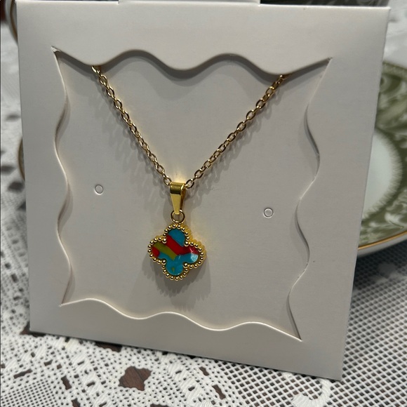 Rachel Zoe Jewelry - New Gold-tone Clover Pendant Necklace with Multi Turquoise Enamel